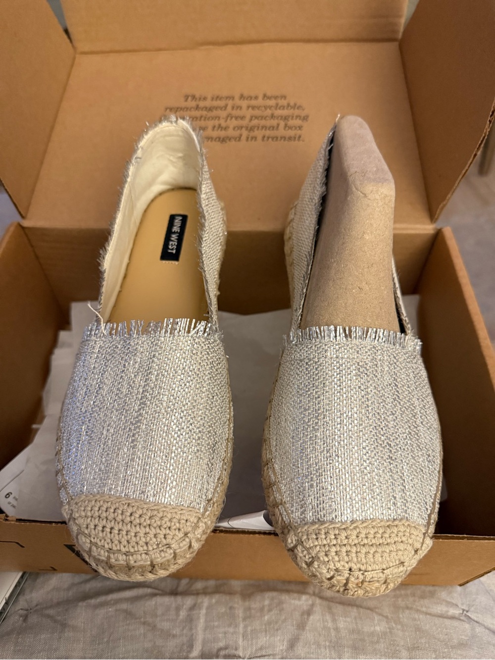 Nine West Silver and Tan Espadrille Flats